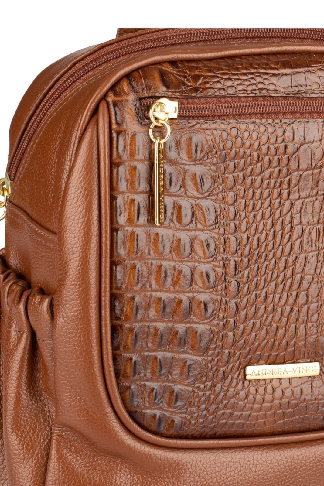 Vista 2 Mochila pequena de couro croco Estela - Whisky Andrea Vinci vermelho