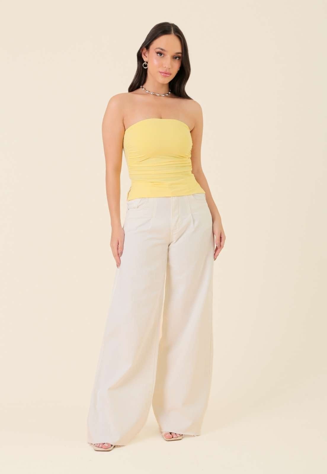 Calça Pantalona Pop Me Em Sarja Com Pregas Off-White