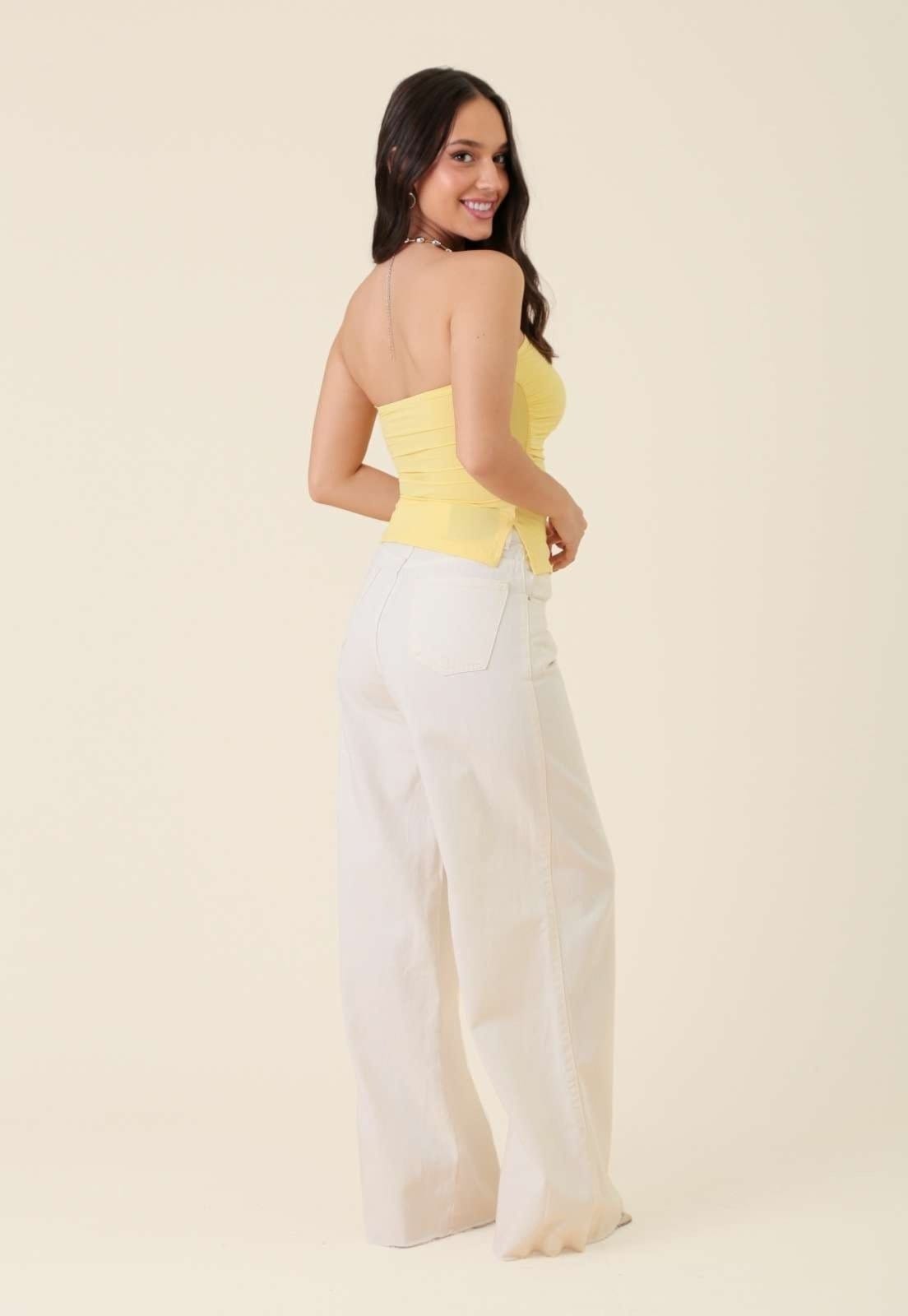 Vista 2 Calça Pantalona Pop Me Em Sarja Com Pregas Off-White Pop Me off-white white