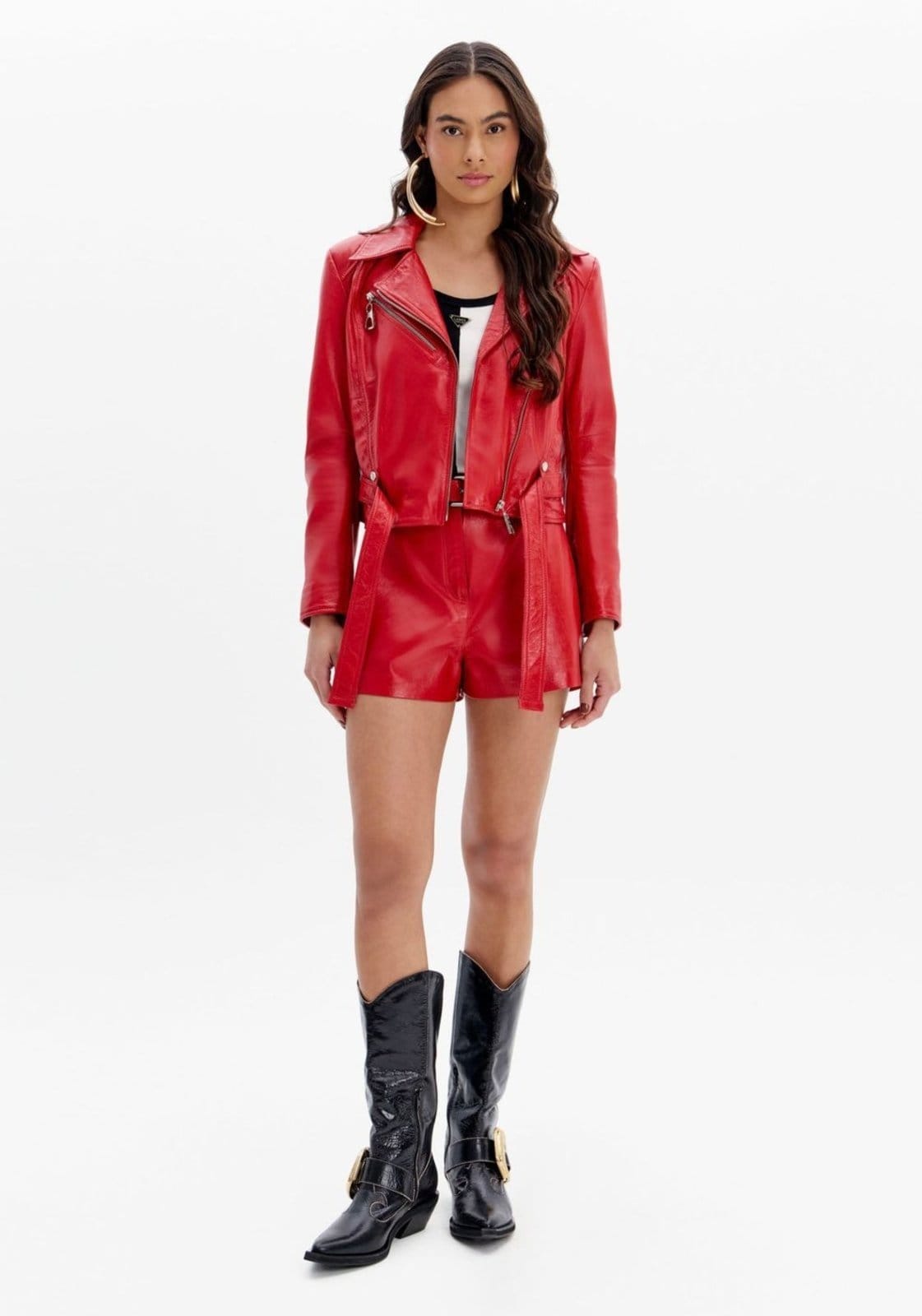 Short De Couro Hot Pants Cintura Média