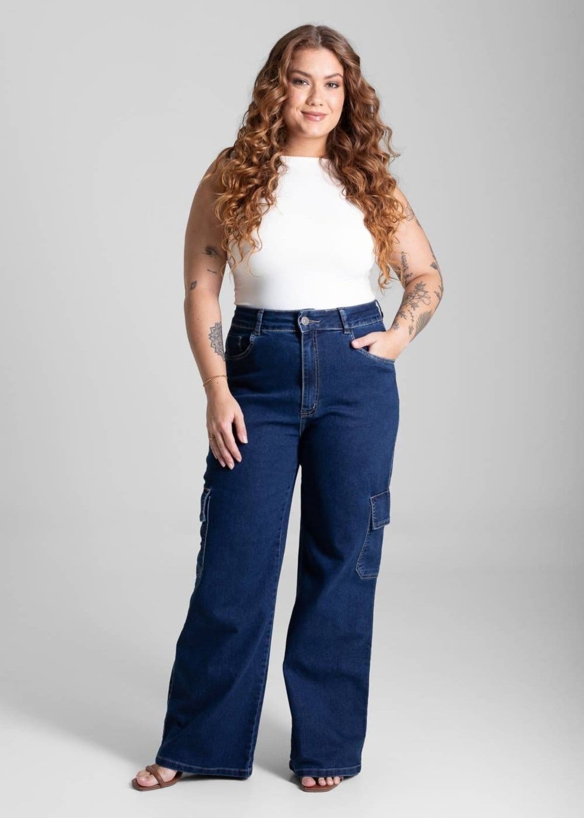 Vista 2 Calça Jeans Sawary Plus Size Wide Leg - 281075 Sawary azul