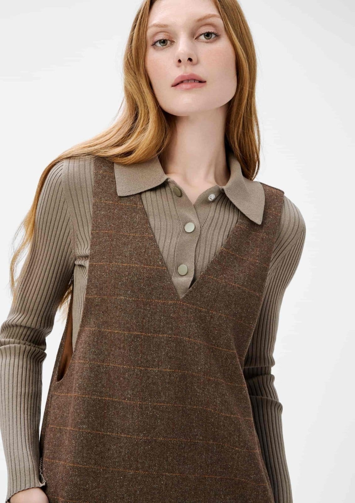 Vista 2 Salopete Feminina Em Lã Fio Tinto Hering marrom