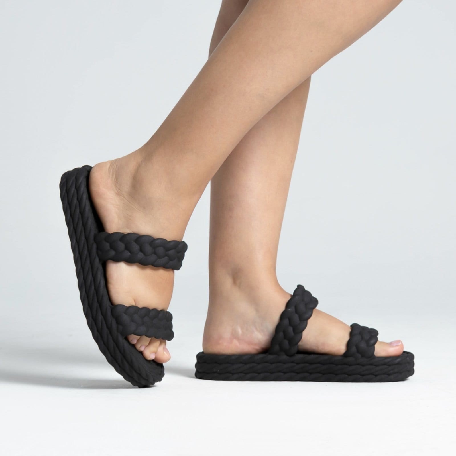 Chinelo Nuvem Plataforma Sandália Tiras Trançadas Corda Confortável Macio Moda Feminina Praia Verão Slide - 2