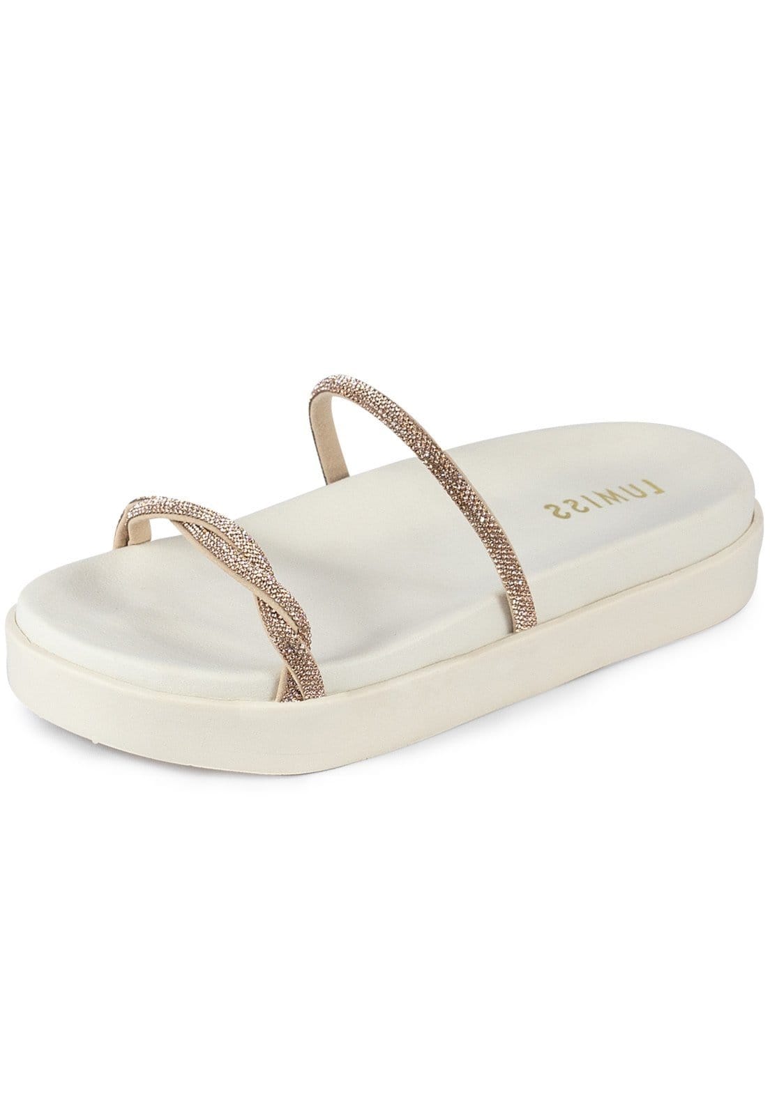 Sandália Papete Feminina Lumiss Flatform Tiras Strass Off White