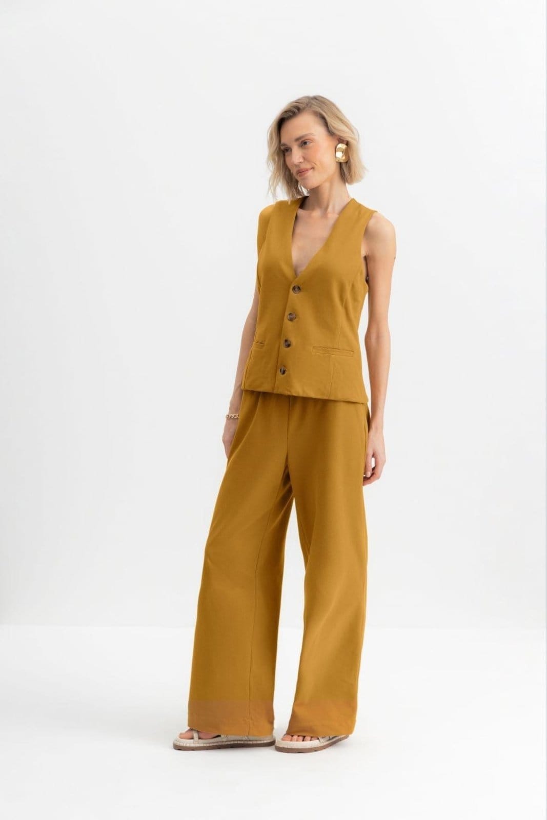 Vista 2 Colete Feminino Em Malha Flaks Essendi Médio Essendi amarelo