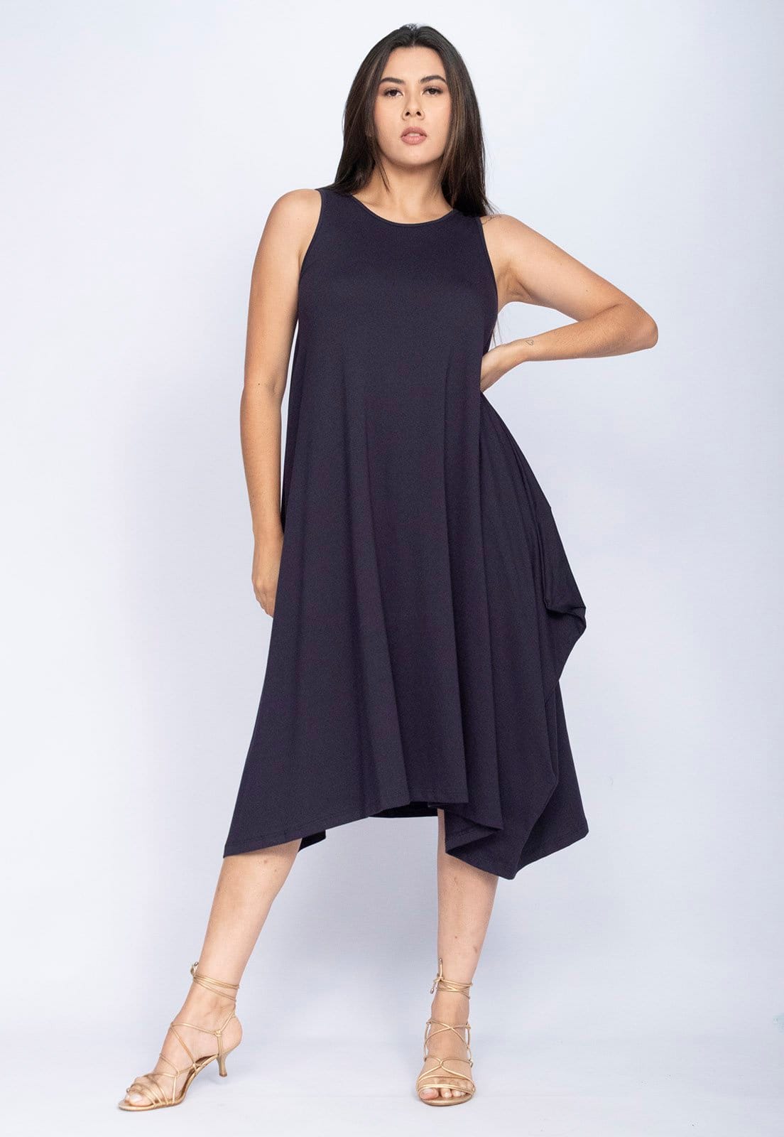 Vista 2 Vestido Amazonia Vital Saruel Regata Malha Azul Marinho Amazonia Vital preto azul