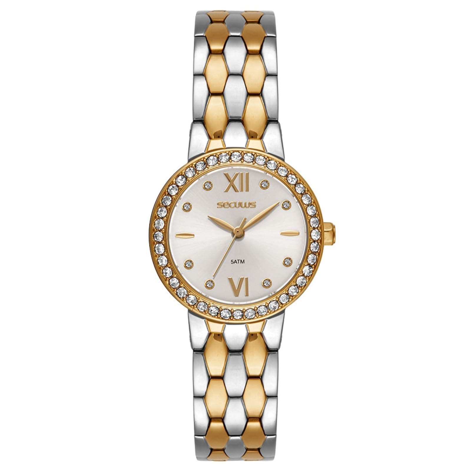 Relógio Feminino Seculus Aço Bicolor Catraca com Cristais