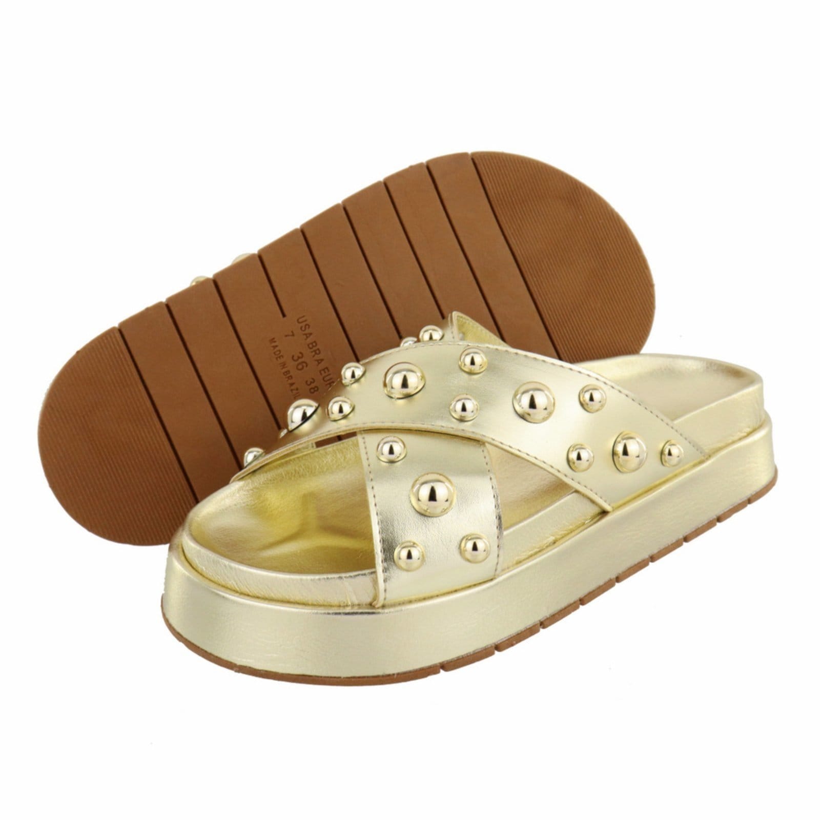 Vista 2 Sandalia Papete Rasteira Feminina Ouro Light Sola Alta TELLINI STORE dourado