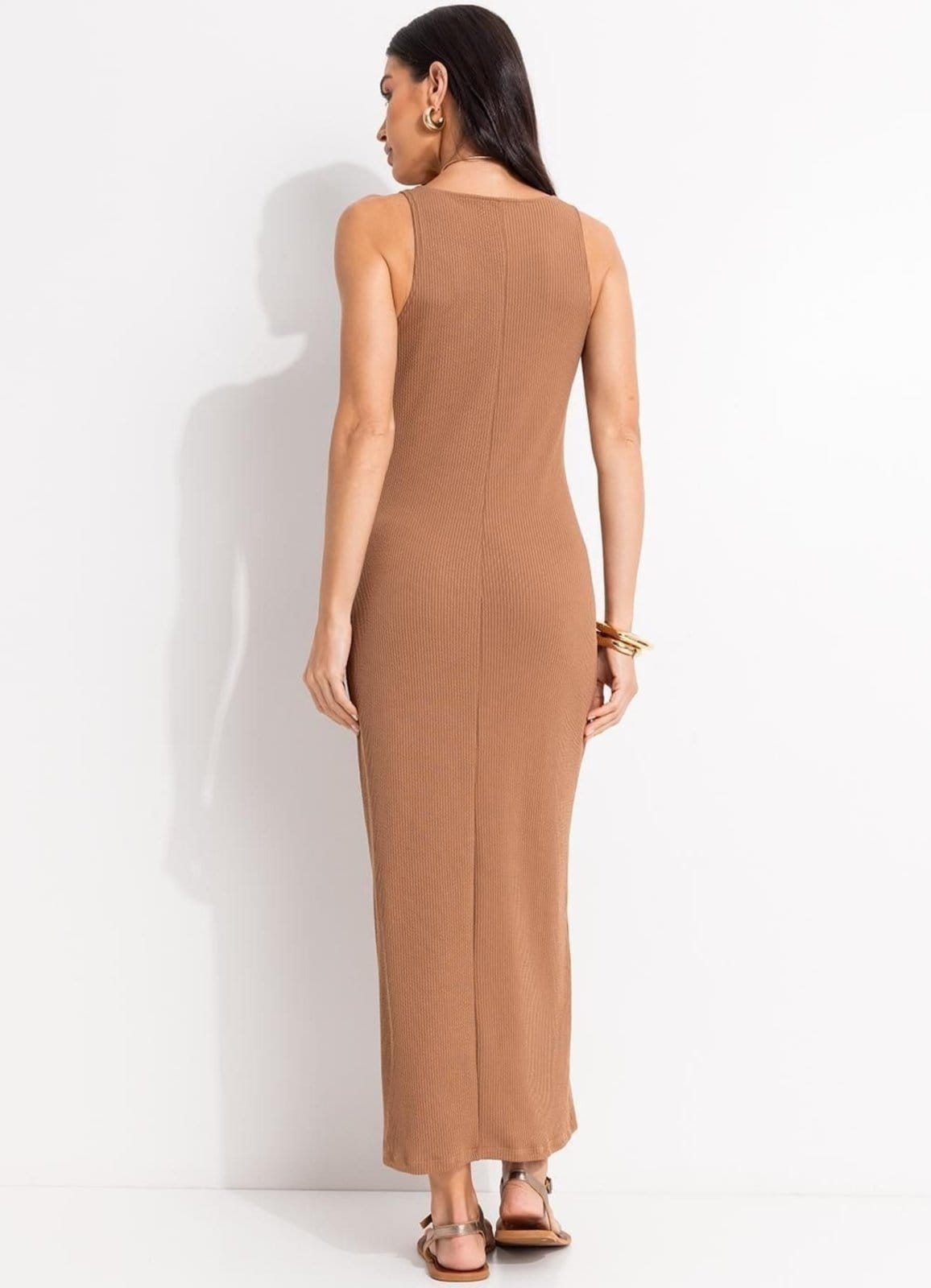 Vista 2 Vestido Em Malha Anarruga Quintess Quintess marrom