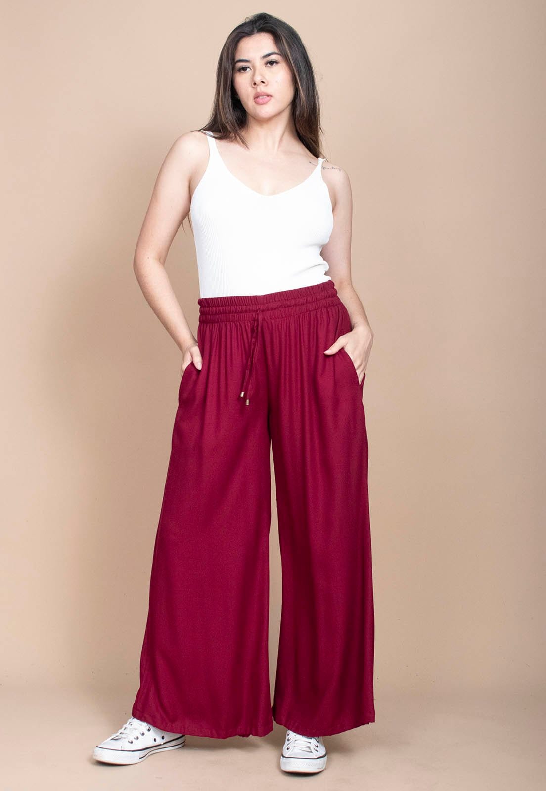 Vista 2 Calça Pantalona Cabanafree Viscose Cabanafree bordô/vermelho