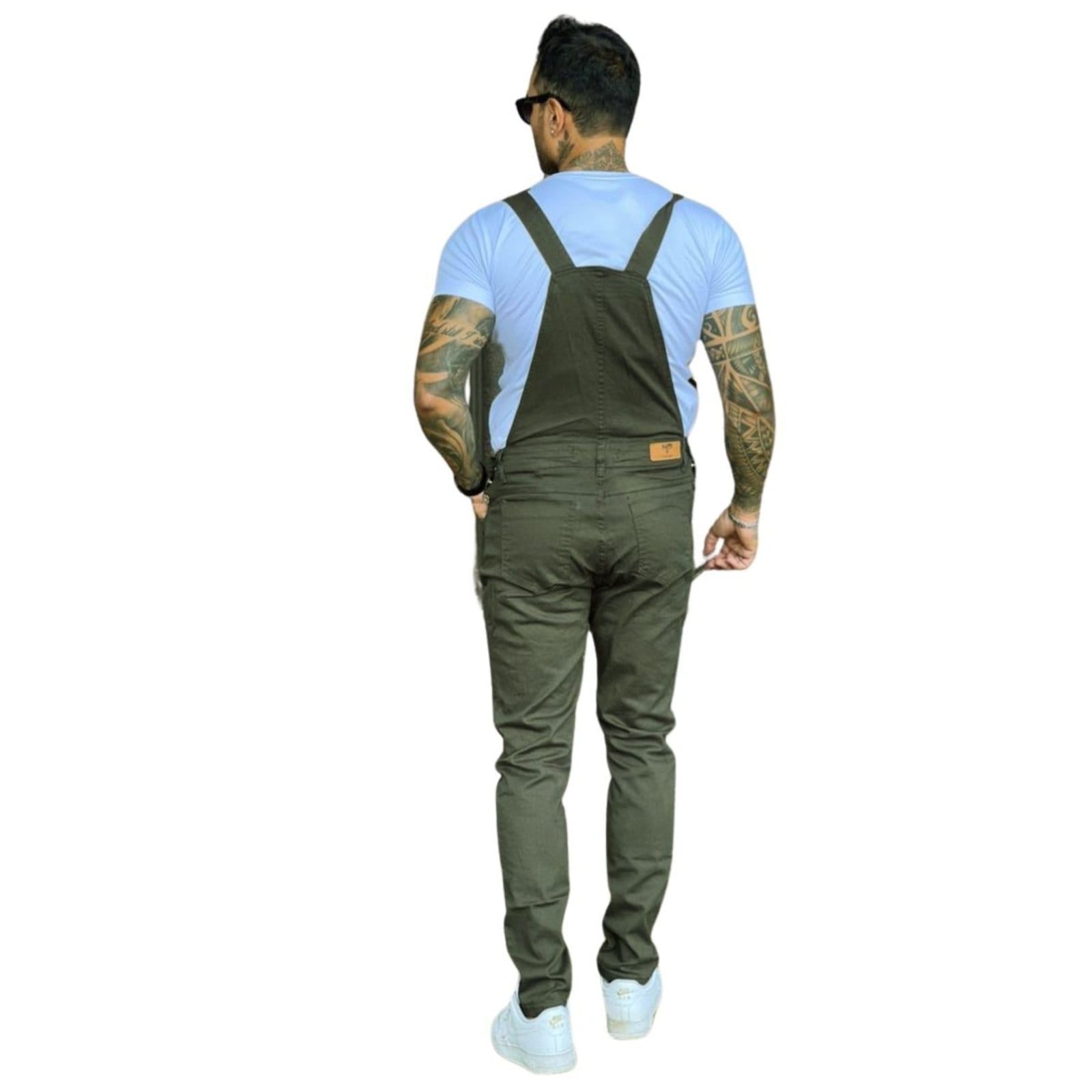 Vista 2 Macacão Sarja Jeans Loka Masculino Musgo Jeans Loka verde