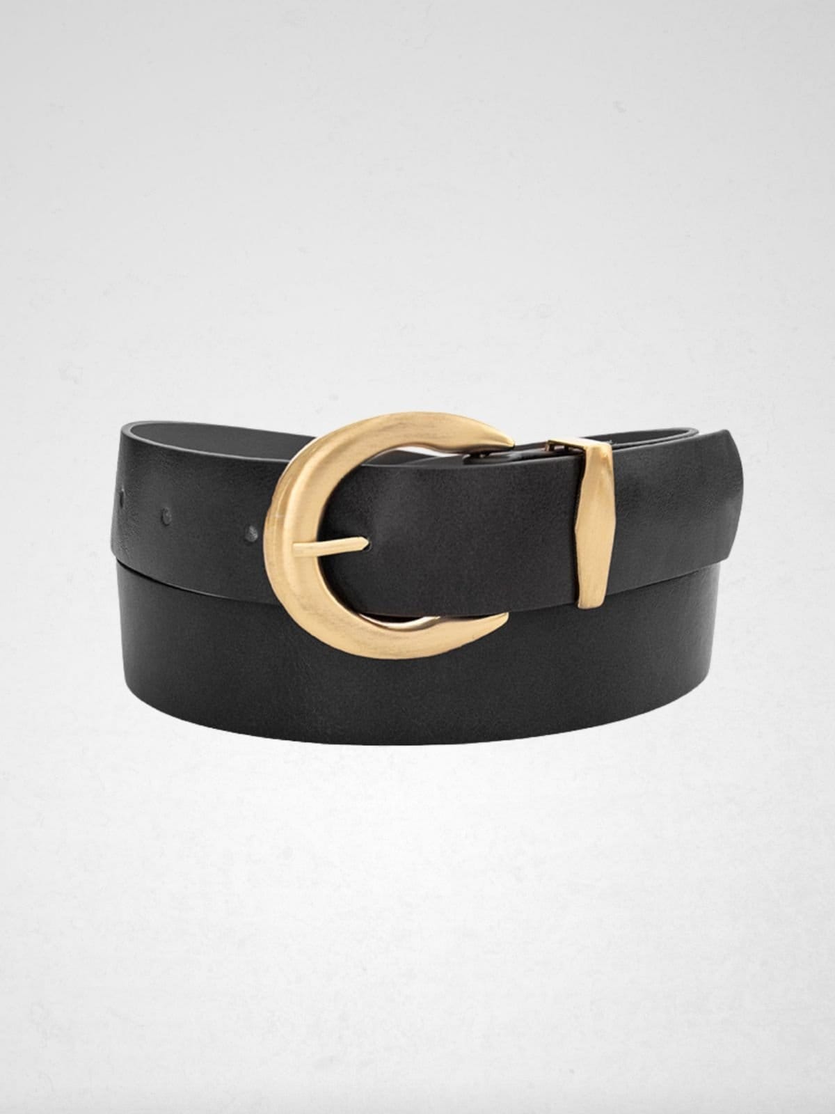 Vista principal Cinto Via Lessa Munique Fivela Ouro Velha em Couro Via Lessa preto