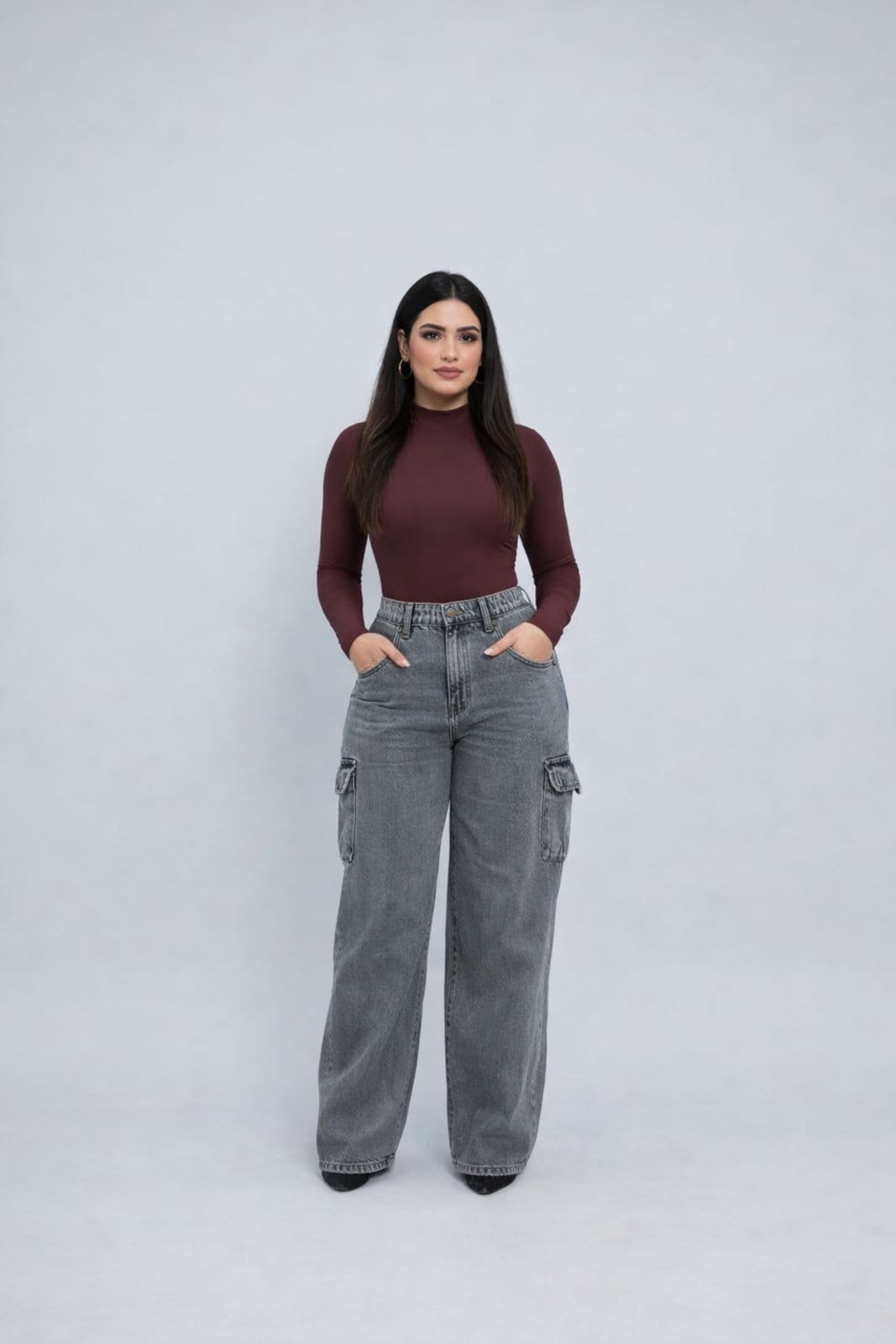 Calça D Bell Outlet Fashion Wide Leg Cinza