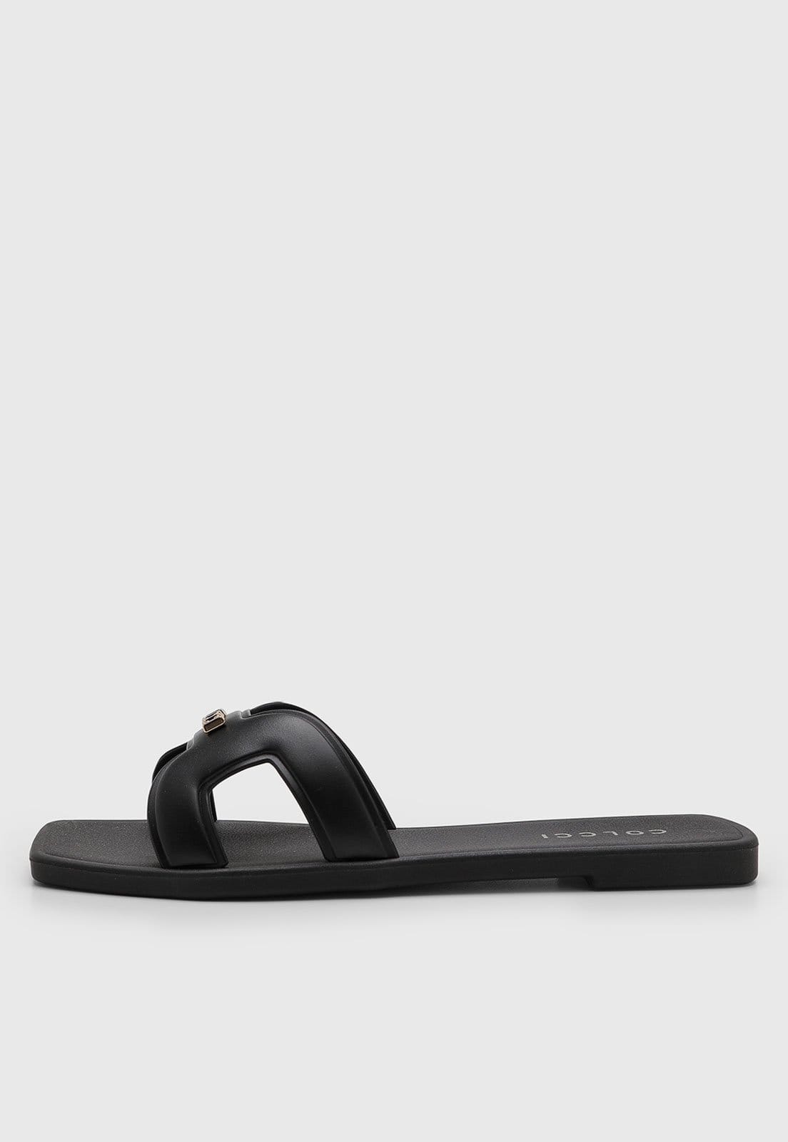 Rasteira Feminino Colcci Aberta Tiras Largas Ponta Quadrada Preta