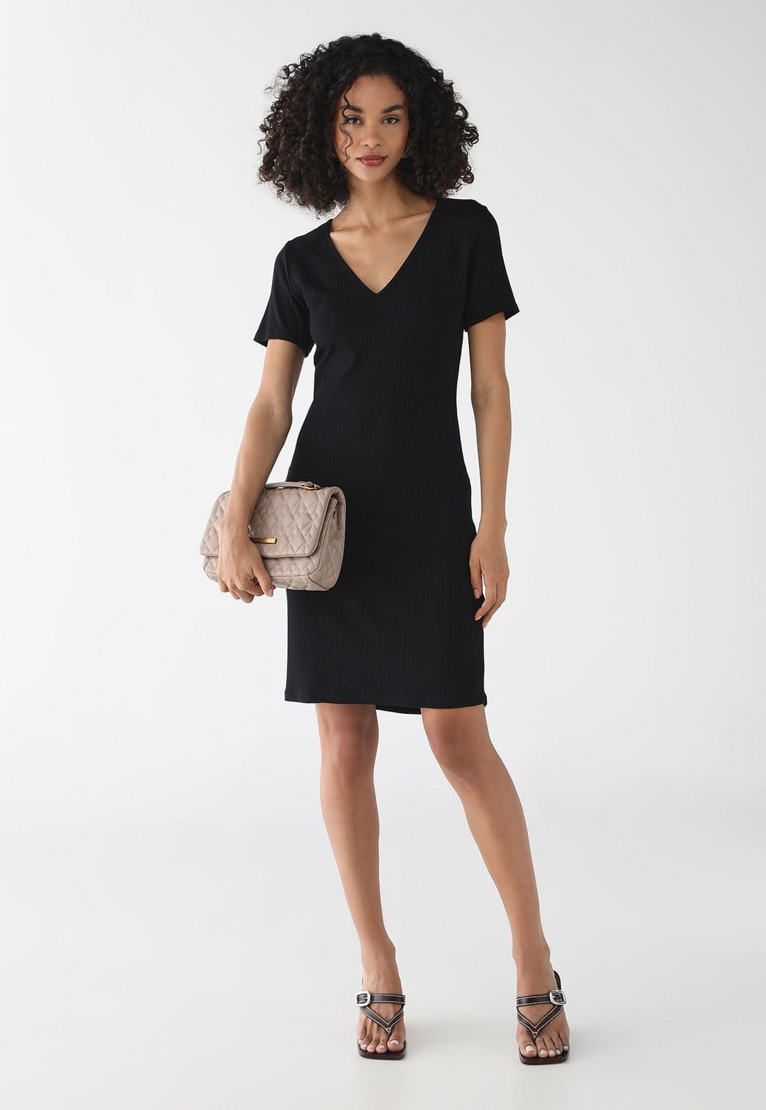 Vista 2 Vestido Feminino Lez a Lez Malha Canelada Sevilha Lez a Lez bege