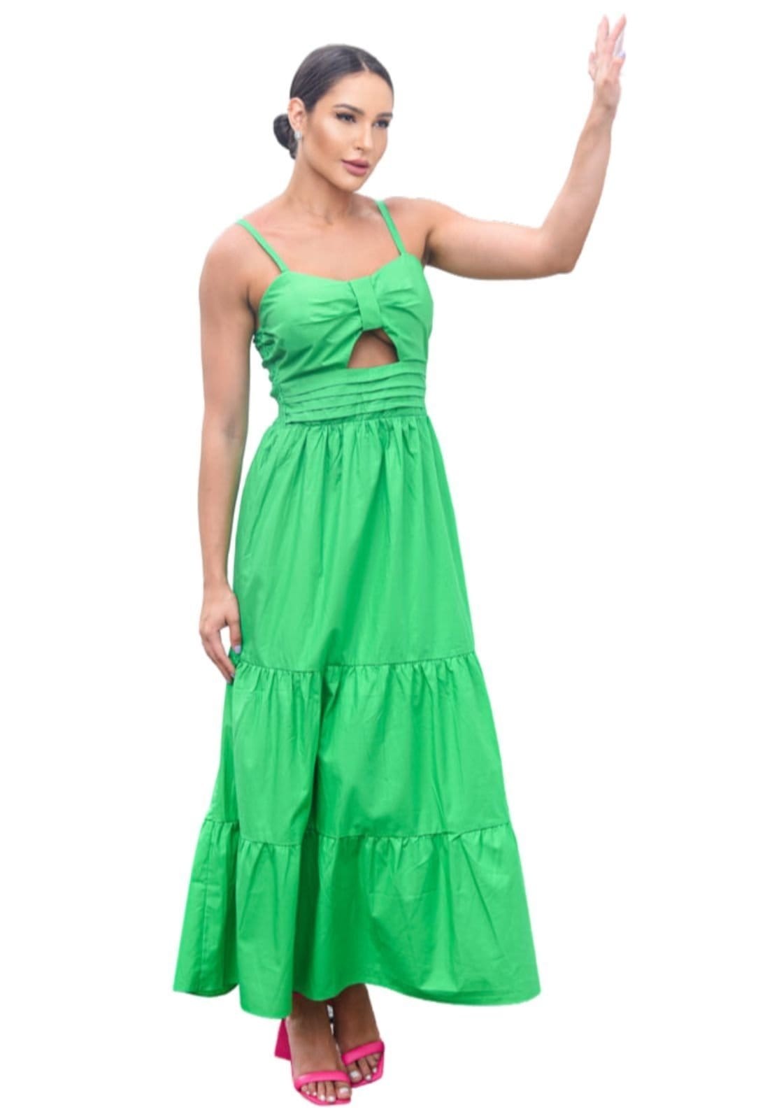 Vestido Midi Jaqueline Tricoline Abertura Alcinha