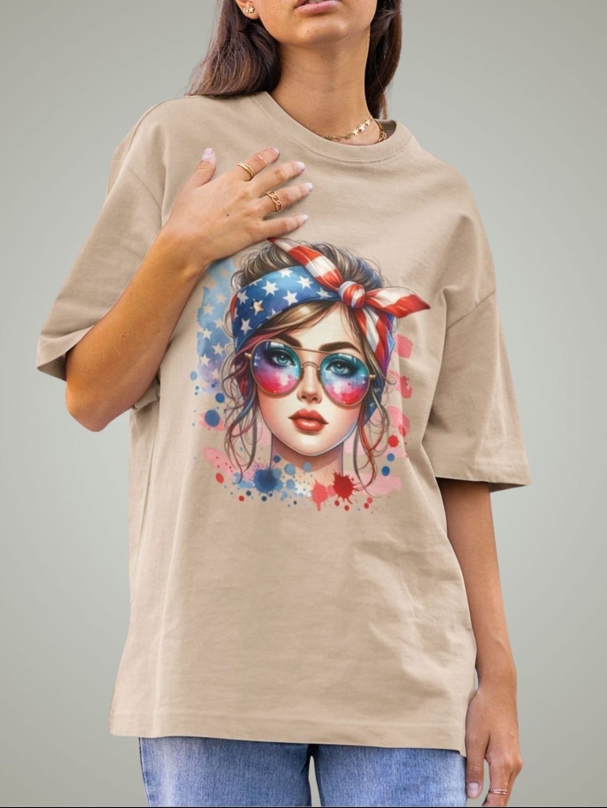 Camiseta Feminina GuGi Mulher Americana U.S.A Caqui