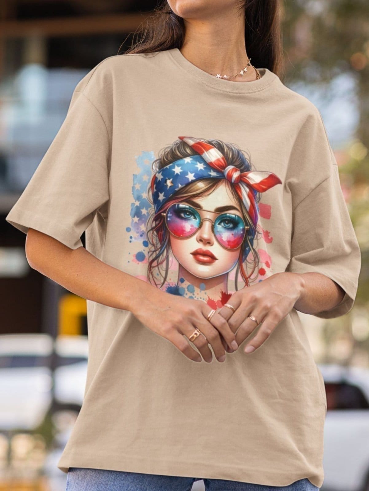 Vista 2 Camiseta Feminina GuGi Mulher Americana U.S.A Caqui Gugi cáqui caqui