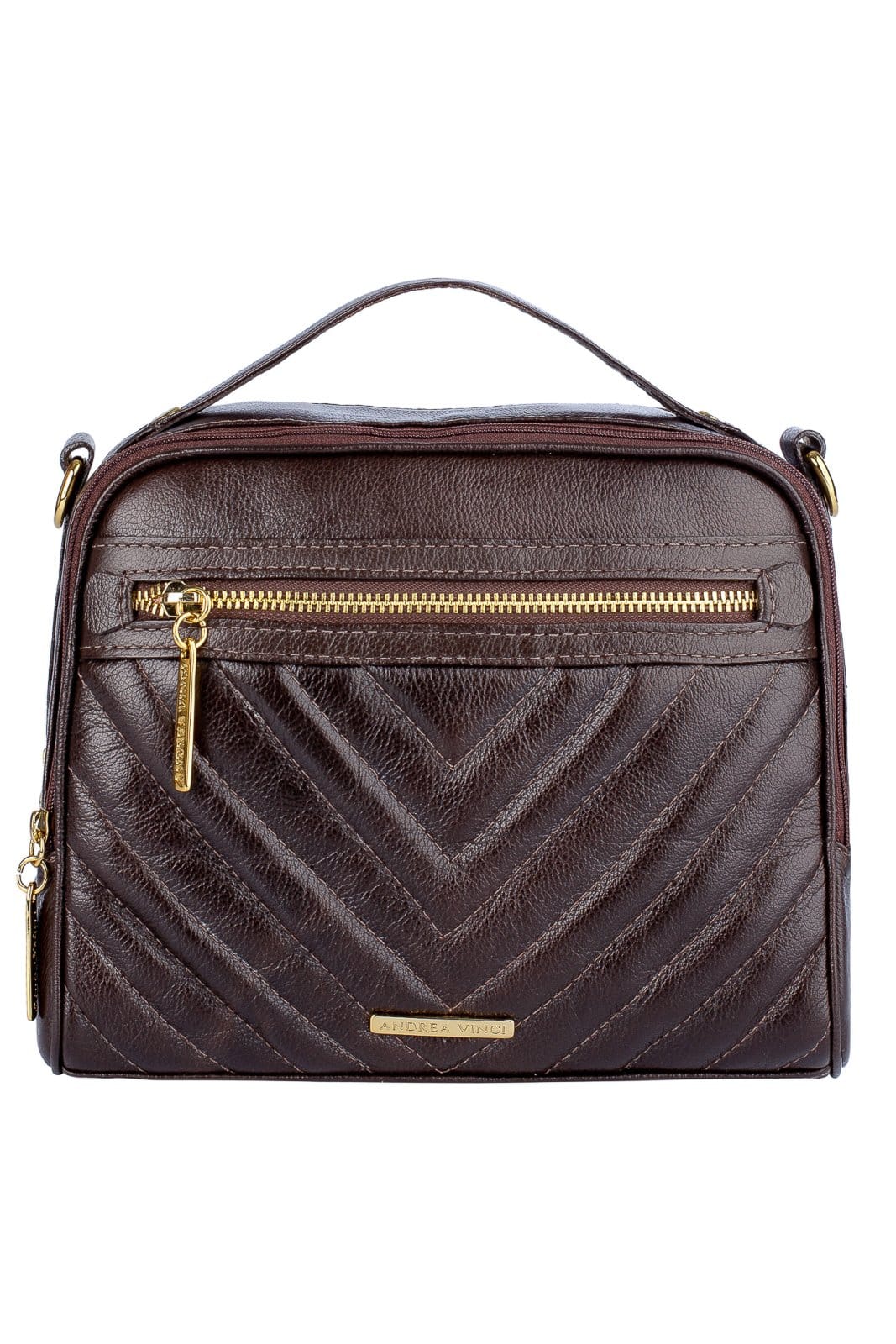 Bolsa Andrea Vinci Baú Pequena De Couro Liso Lara -Café