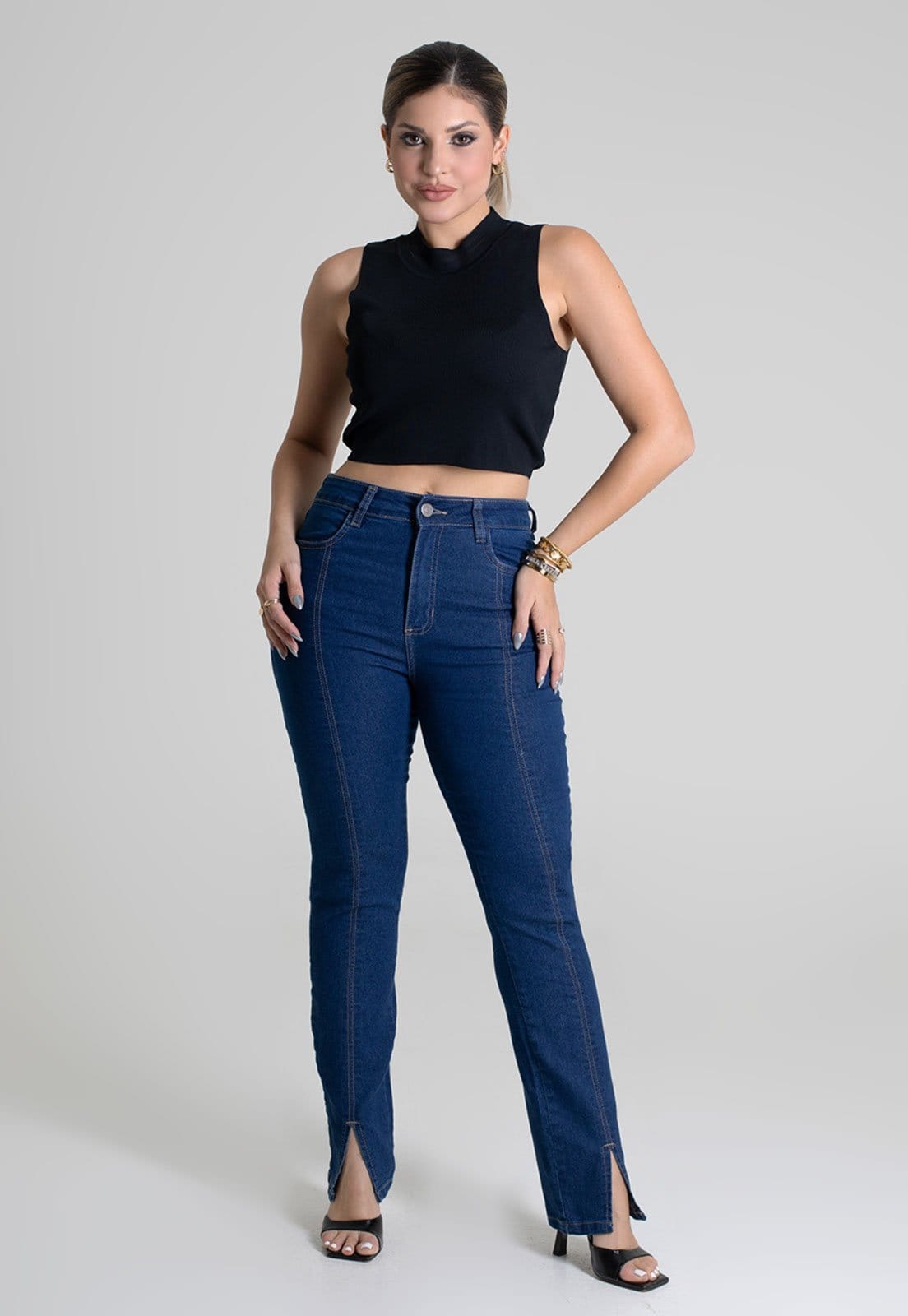 Vista 2 Calça Jeans Sawary Reta Pockets Sawary azul