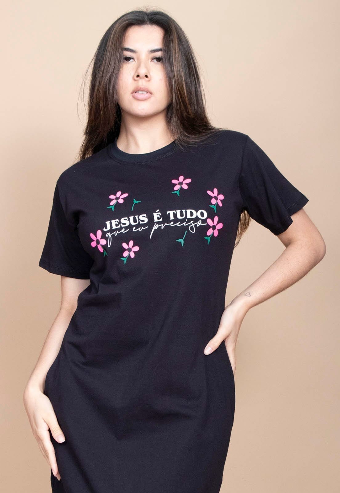 Vestido Cabanafree Midi Algodão Manga Curta Moda Evangélica Preto