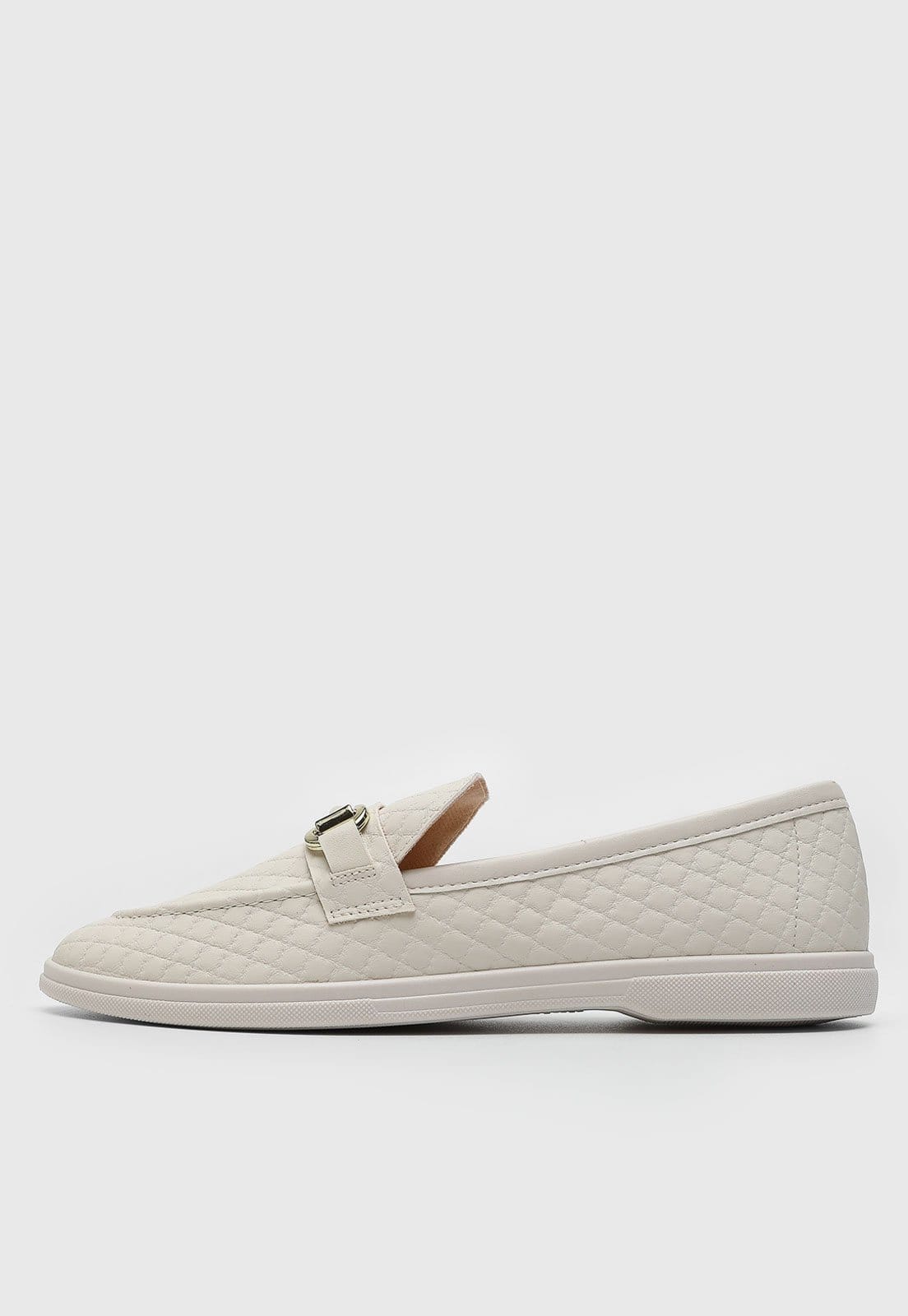 Mocassim Feminino Moleca Matelassê Fivela Off-White