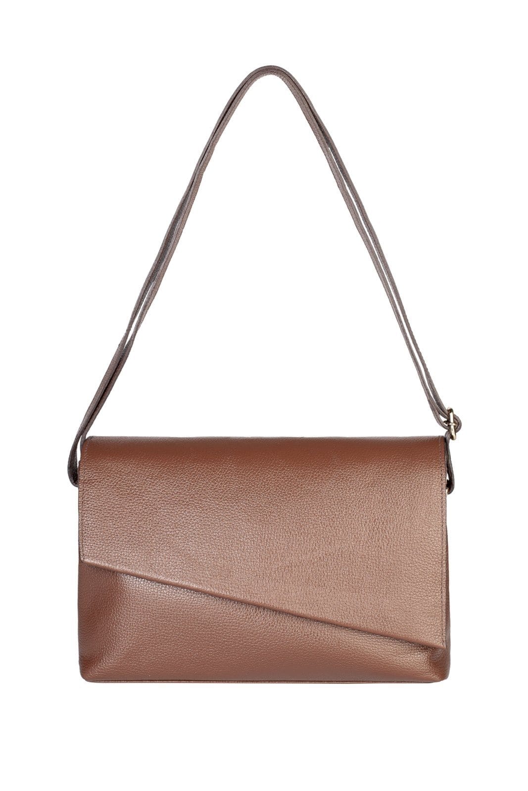 Bolsa tiracolo de couro liso com tampa Rose - Whisky