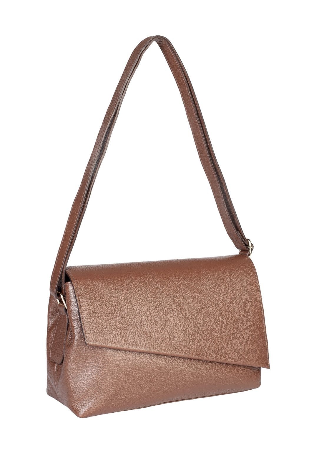 Vista 2 Bolsa tiracolo de couro liso com tampa Rose - Whisky Andrea Vinci café rose