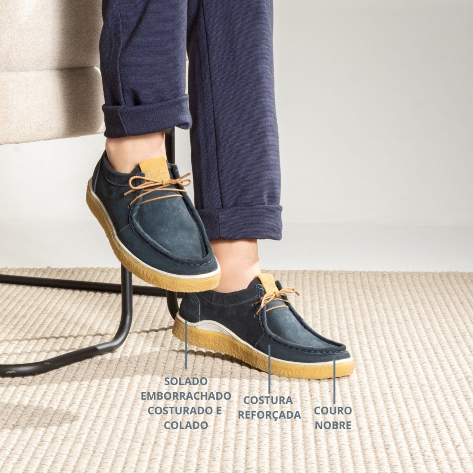 Vista 2 Bota Masculina Couro Legítimo Rústica Vintage Estilo Coturno Marinho super shoes azul