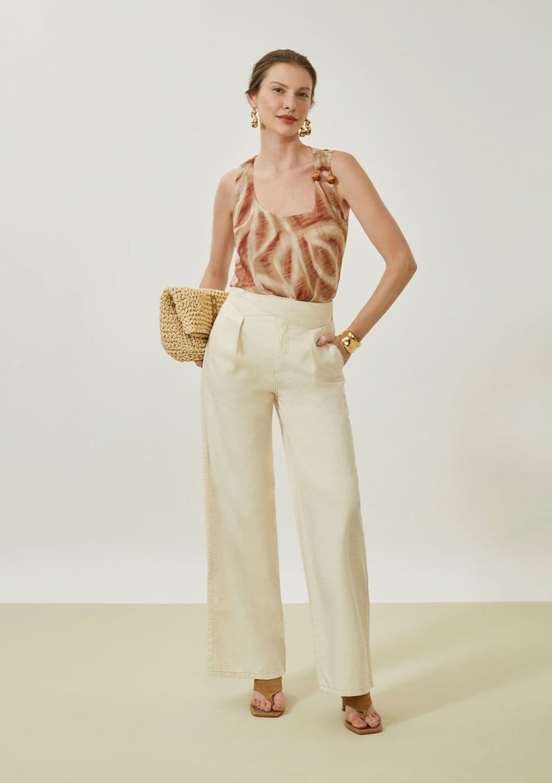 Calça Maria Valentina Pantalona Alta Off-white