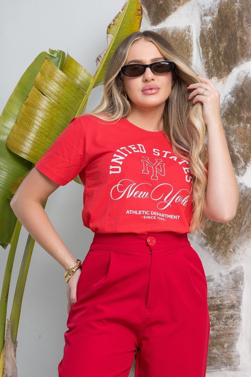 Vista 2 Camiseta Feminina Cianitas Vermelha Estampa United States Cianitas vermelho