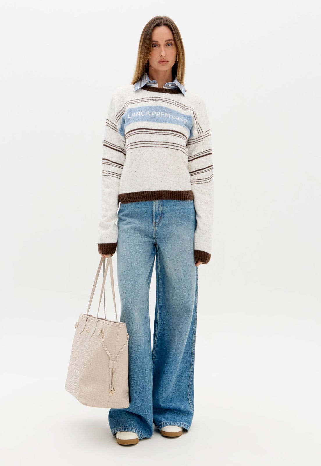 Vista 2 Blusa Feminina Lança Perfume Listrada Branca Lança Perfume branco