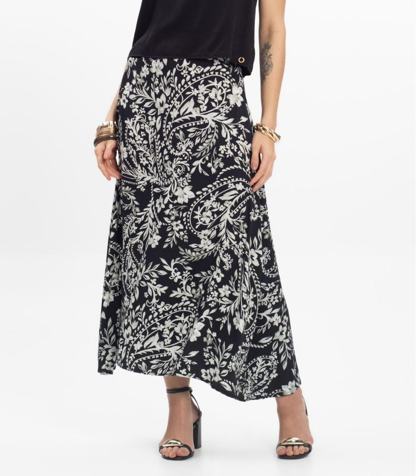 Vista 2 Saia Midi Viscose Khyara Feminina Endless Endless preto