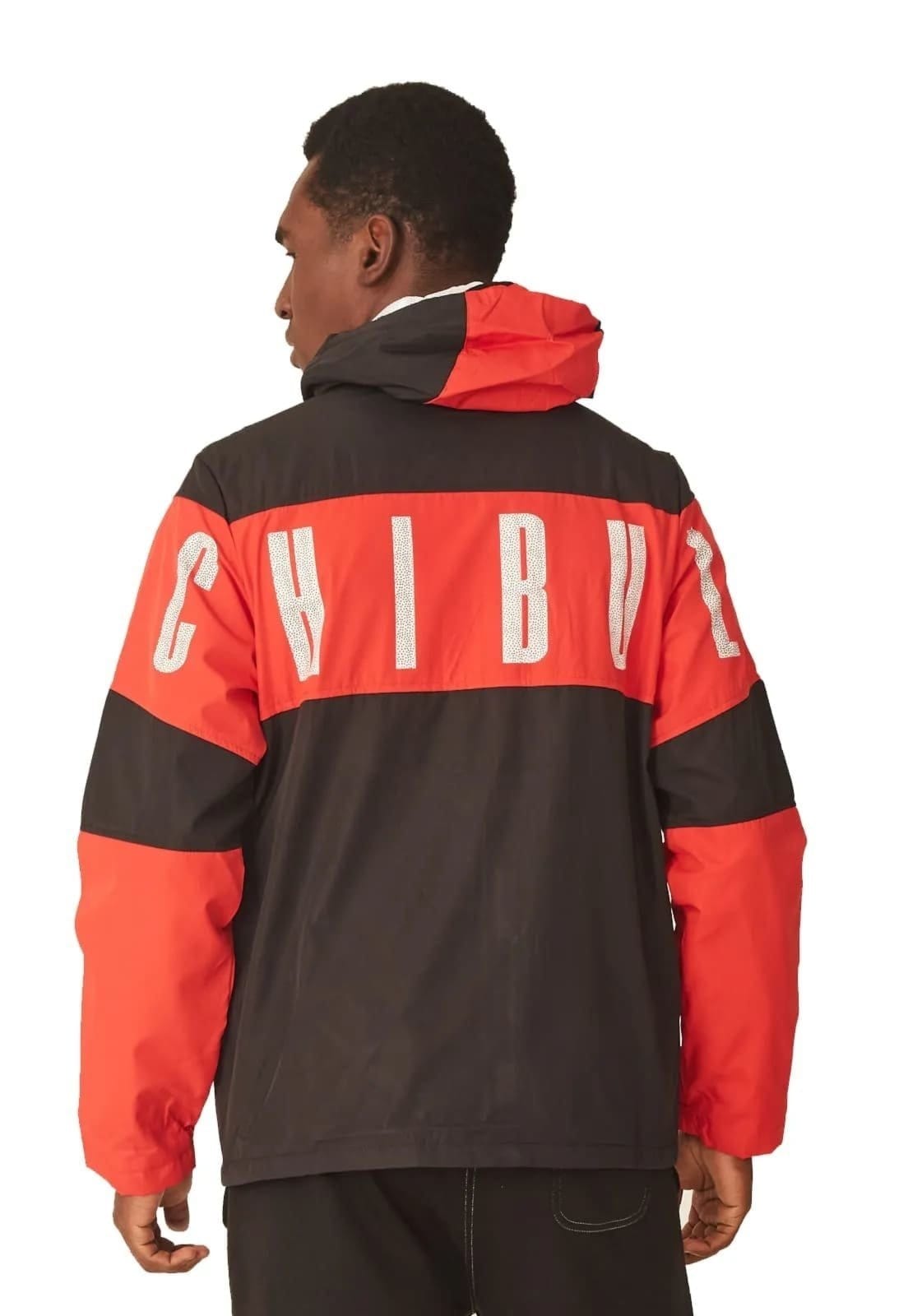 Vista 2 Jaqueta NBA Chicago Bulls Corta Vento Preta e Vermelha Aberta Com Capuz Outlet NBA preto