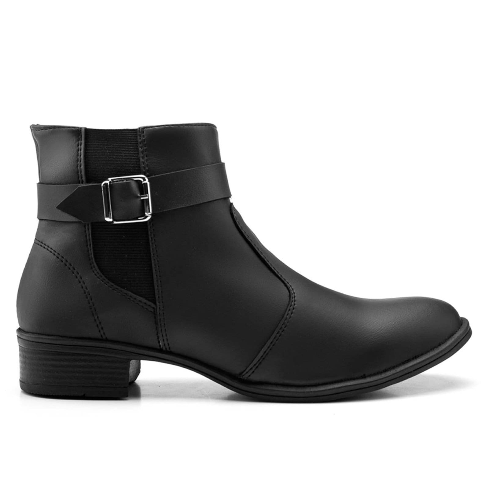 Bota Casual Feminina Salto Baixo Fivela Estilosa Preta