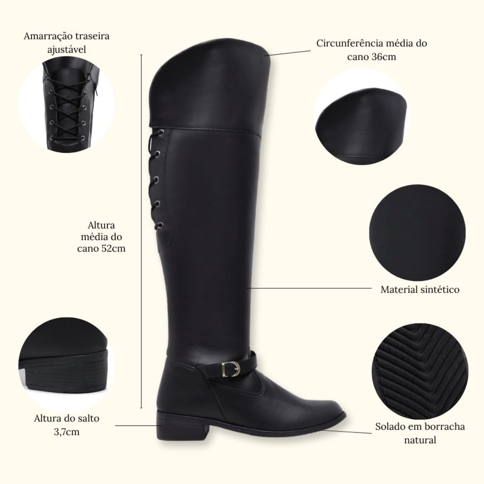 Vista 2 Bota Montaria Feminina Cano Longo Over The Knee Country Schiareli 11503 Schiareli preto