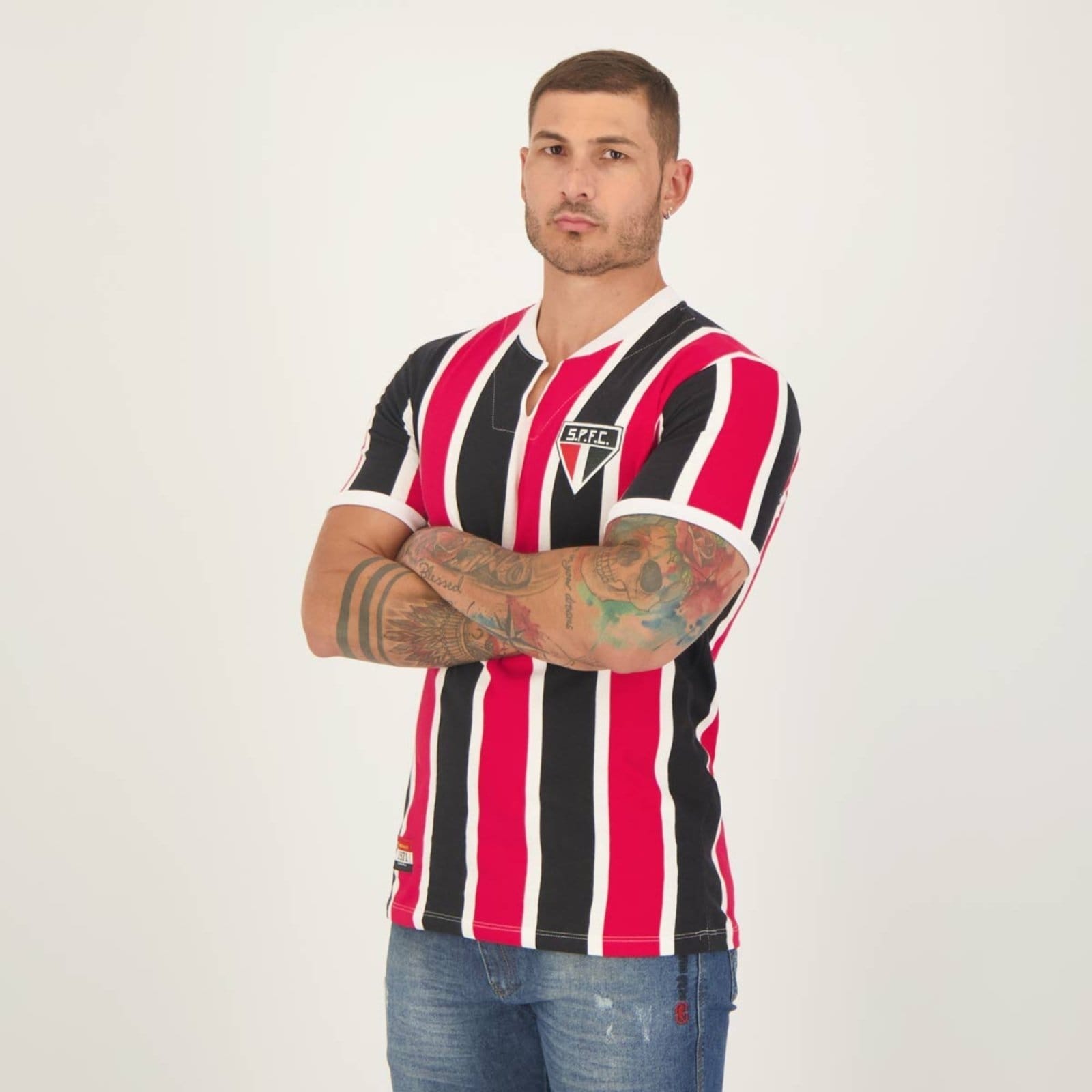 Vista 2 Camisa São Paulo Retrô 1971 Paulistão Retrômania vermelho