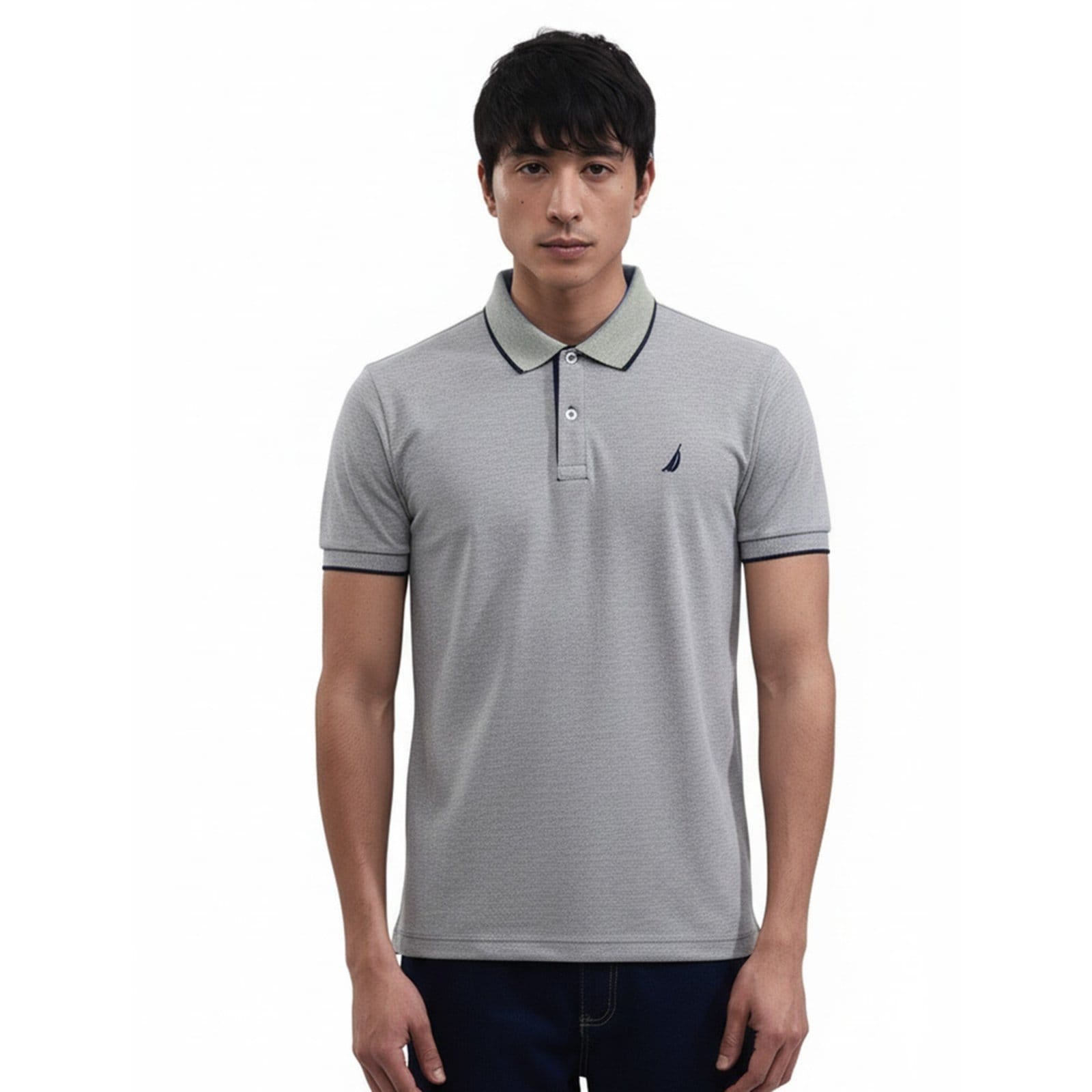 Vista principal Polo Nautica Manga Curta Malha Delfos Gold Marinho Nautica azul marinho gold