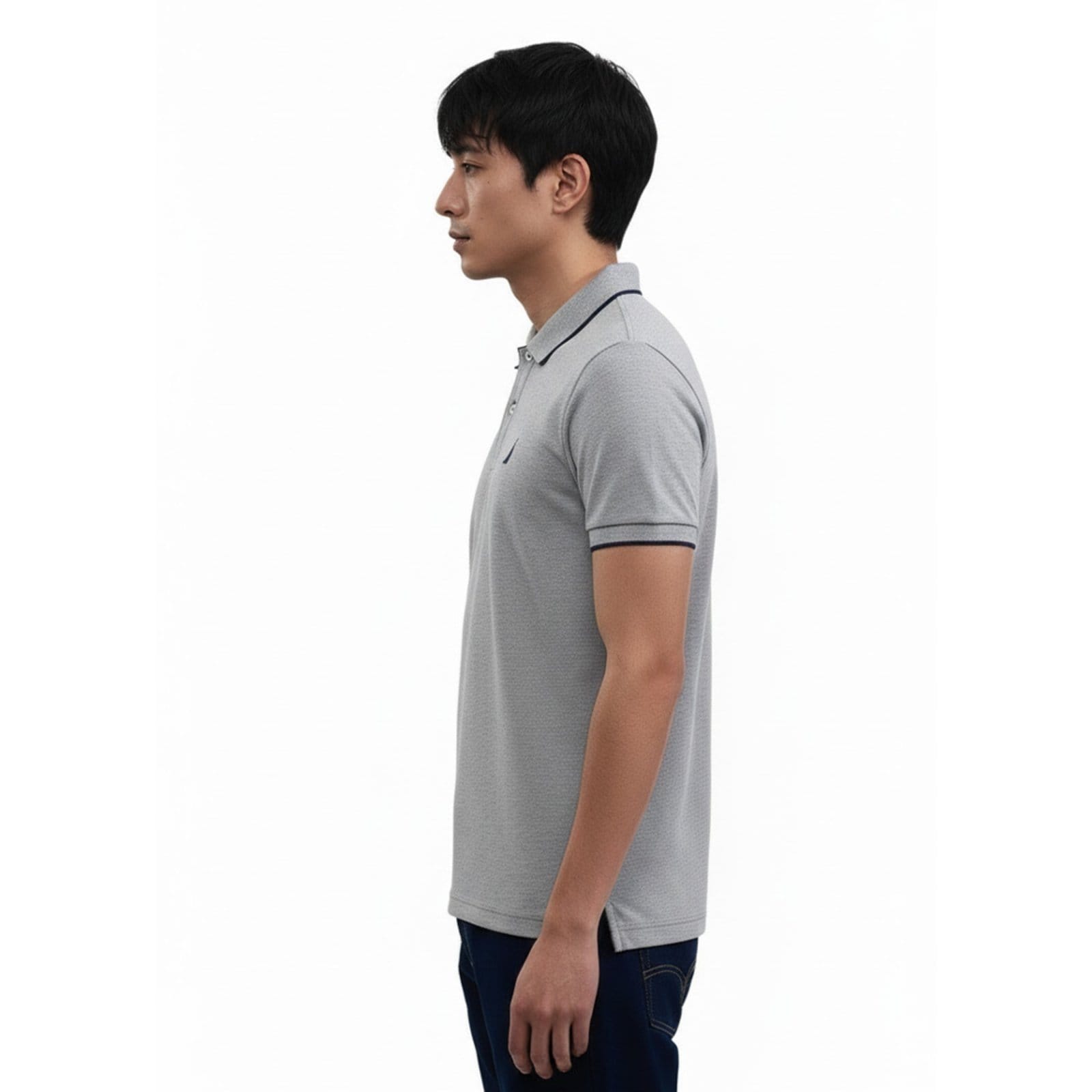 Vista 2 Polo Nautica Manga Curta Malha Delfos Gold Marinho Nautica azul marinho gold