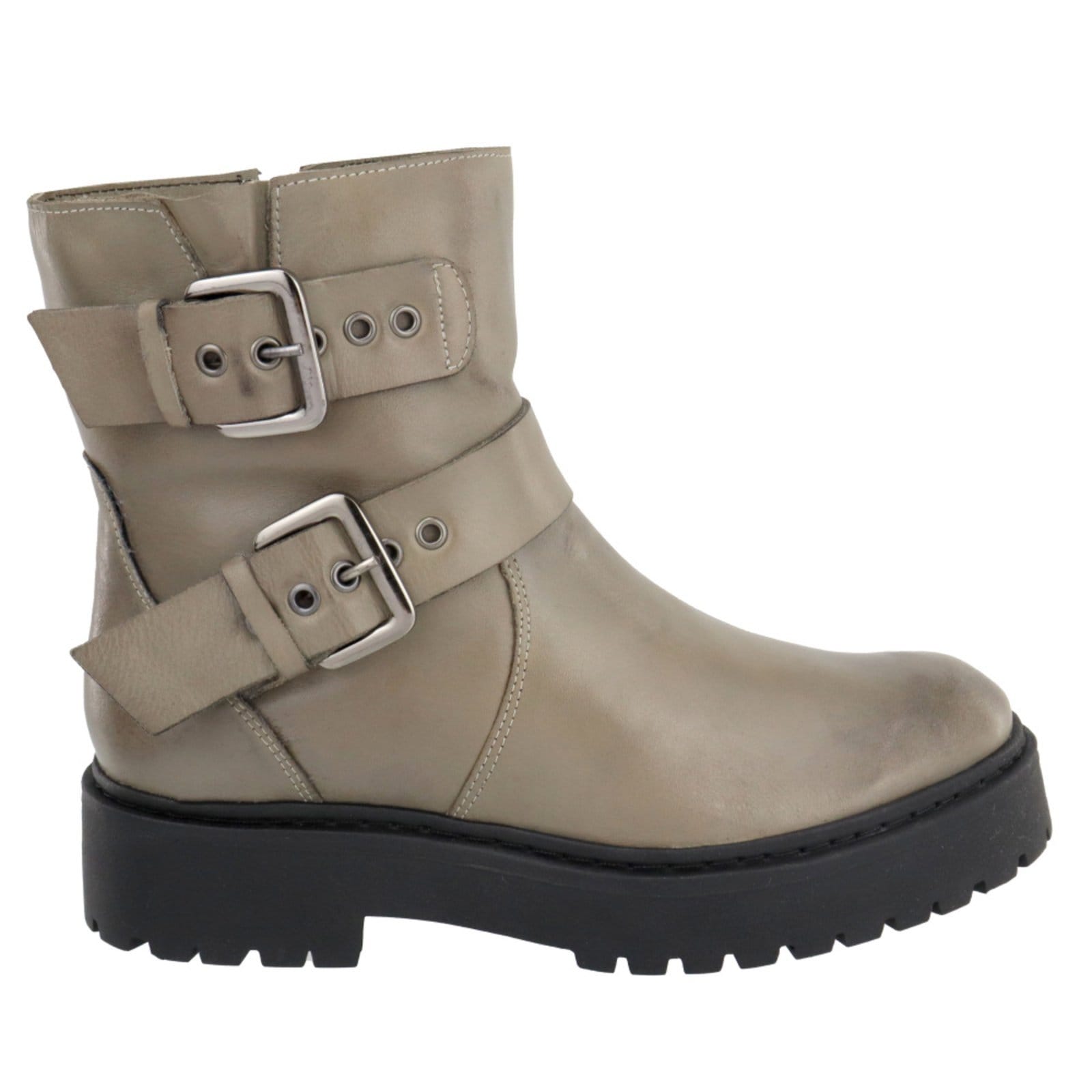 Vista 2 Bota Coturno Em Couro Cano Médio Moda Maria Paula Grey MARIA PAULA verde militar grey