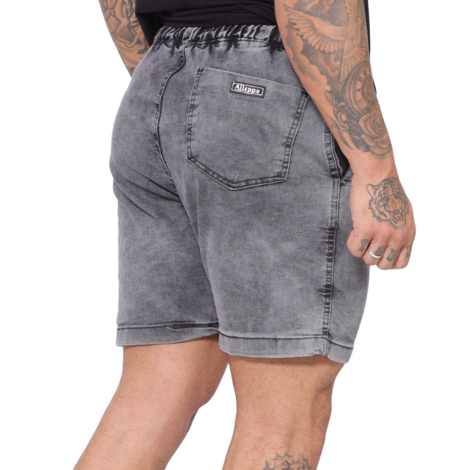 Vista 2 Bermuda Shorts Masculina com Elástico Jeans Loka grafite
