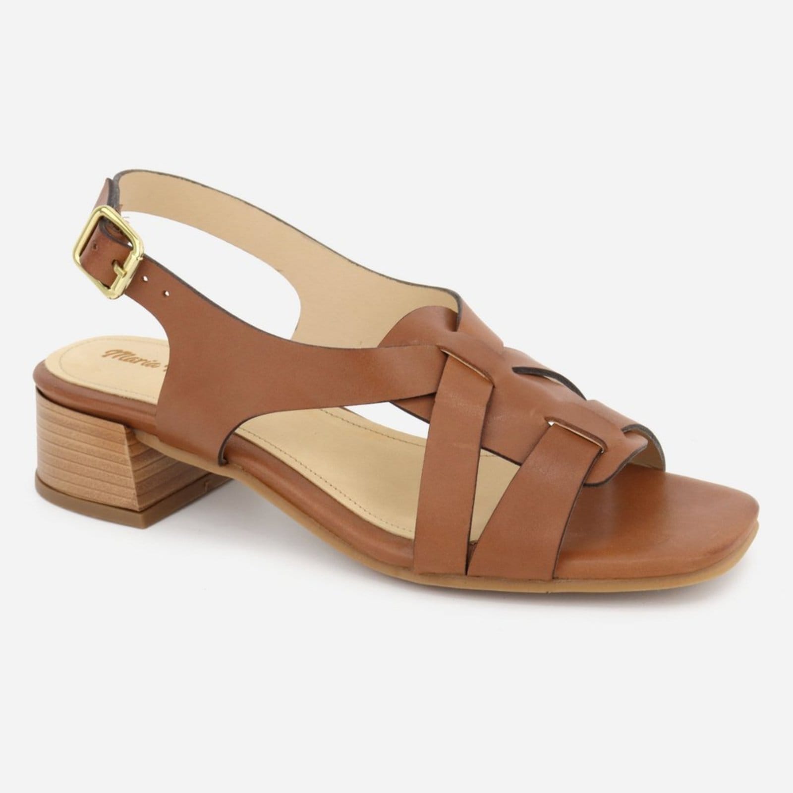 Vista 2 Sandália Grosso Santo Maria Paula Couro Baixo Salto Feminina MARIA PAULA caramelo