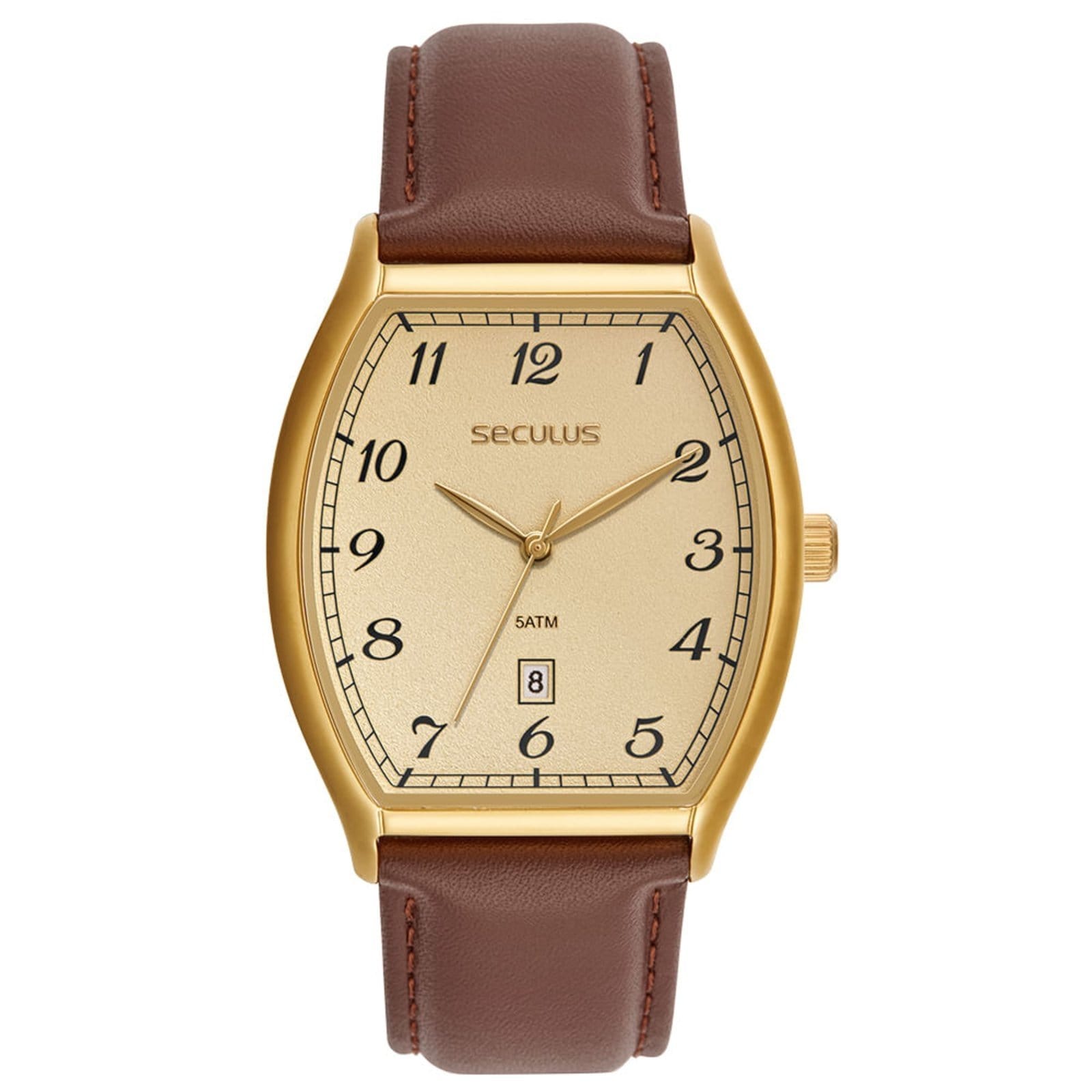 Vista principal Relógio Masculino Seculus Analógico Mostrador Dourado Seculus marrom