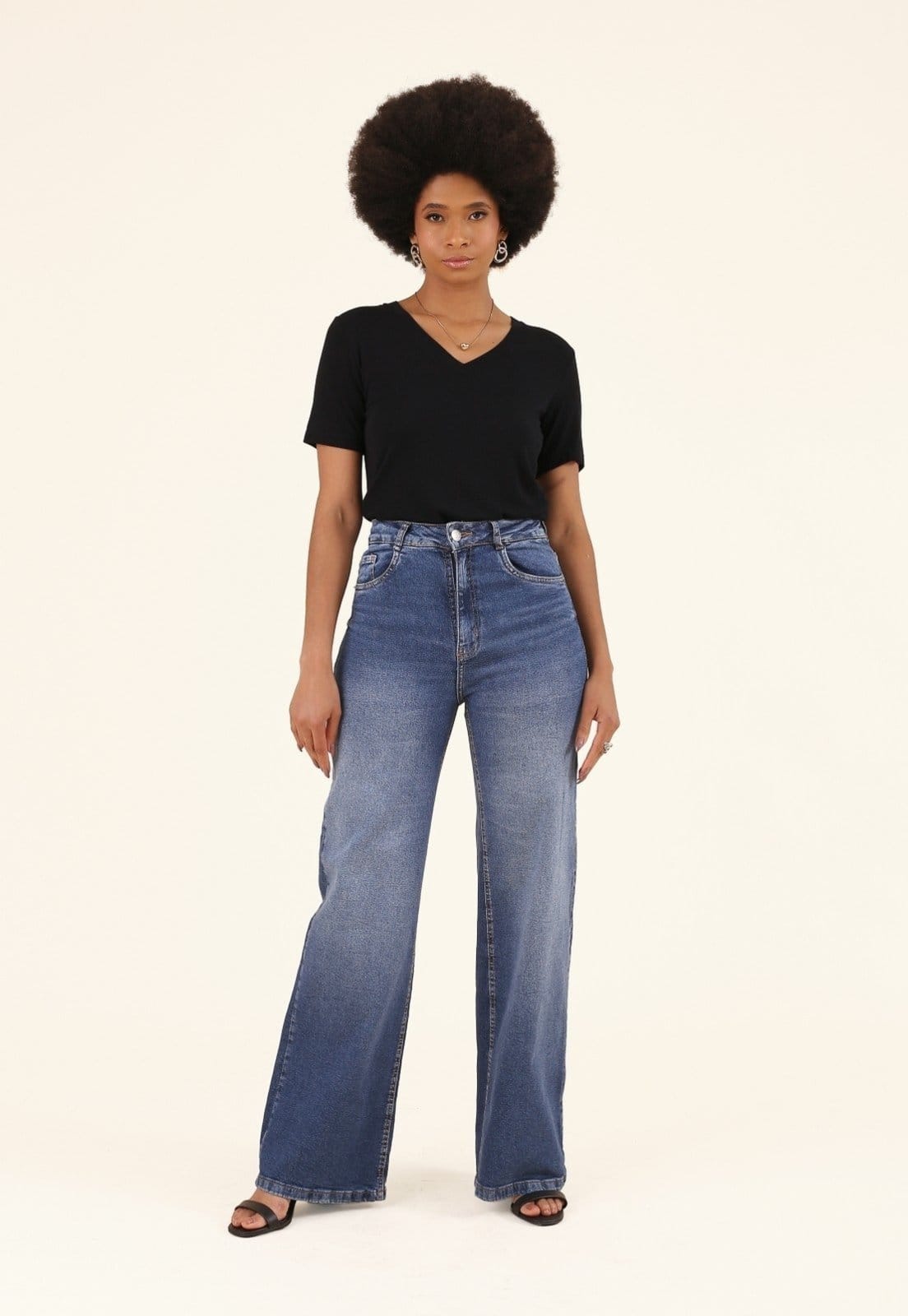 Calça Wide Leg Pop Me Jeans Médio