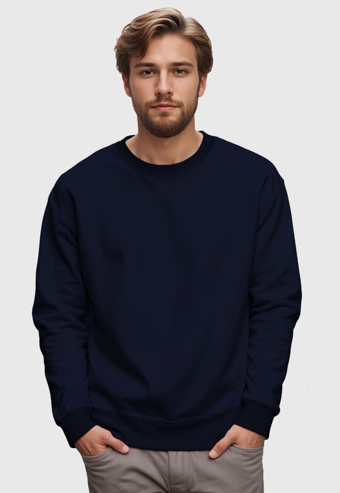 Blusa de Frio Moletom Flanelado Benellys Liso Gola Redonda Marinho - 2