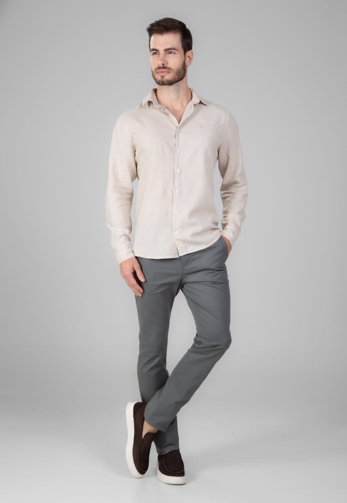 Vista principal Calça Sarja Traymon Slim Amaciada Cimento Traymon cinza