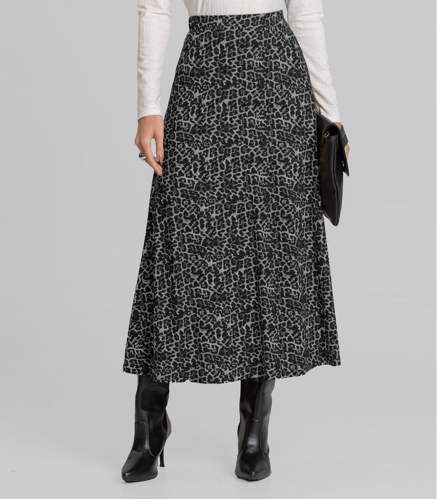 Vista 2 Saia Feminina Midi Evase Dianna Dianna cinza