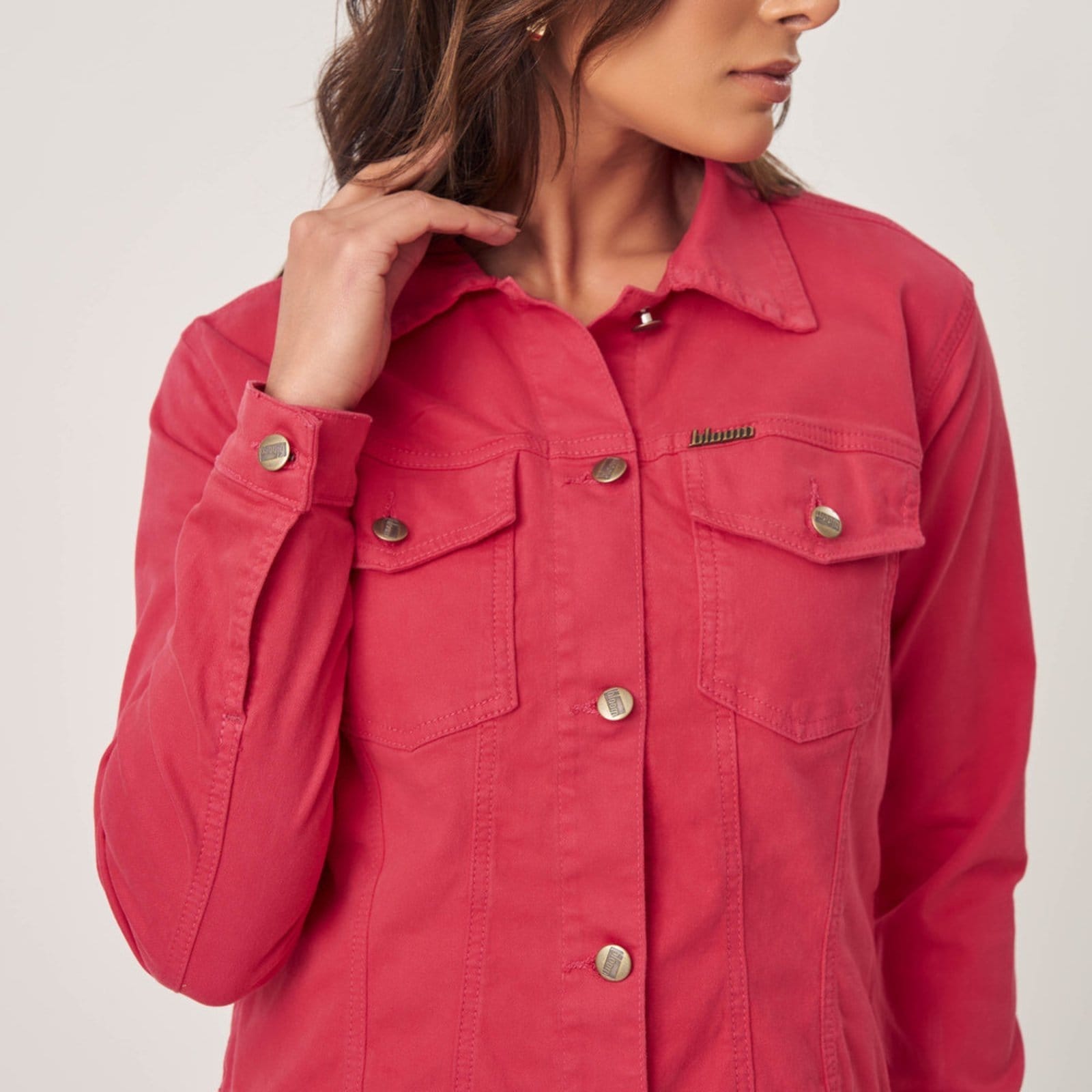 Vista 2 Jaqueta Jeans Color Clássica Pimenta Bloom rosa