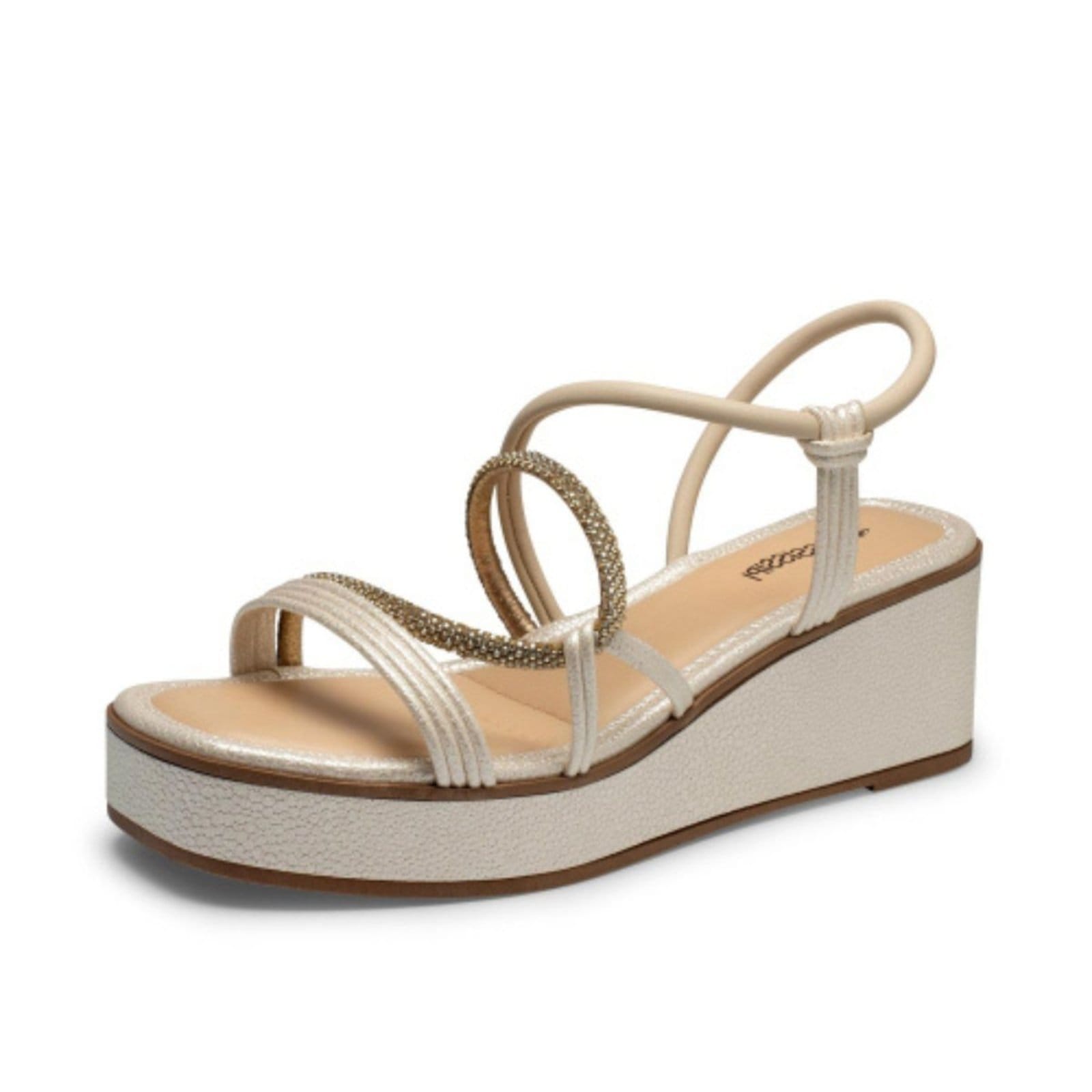 Sandália Feminina Flatform Anabela Off White Trançada Brilho