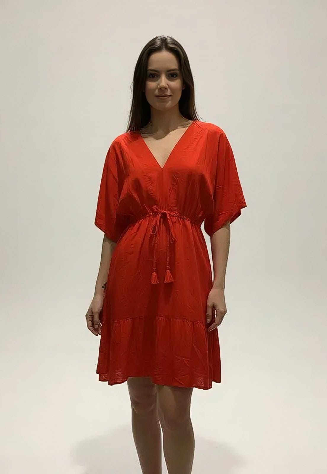 Vista 2 Vestido CabanaFree Curto Acinturado com Manga Cabanafree vermelho